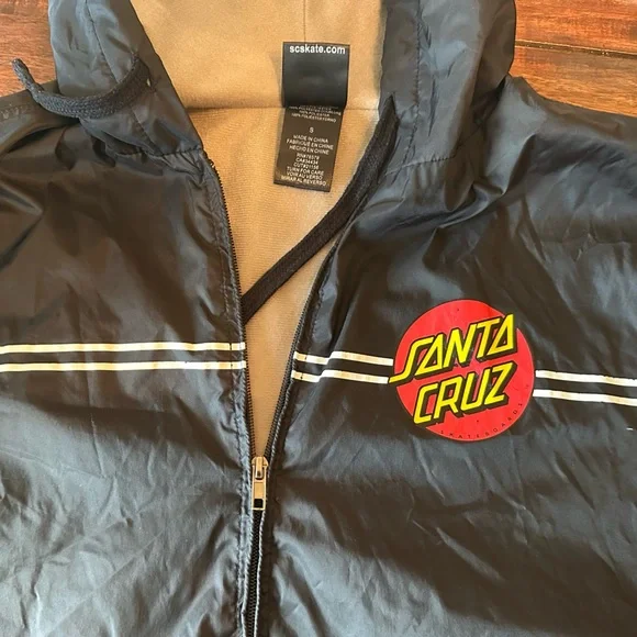 Santa Cruz Skateboards Black Windbreaker Hoodie Jacket Small Zip Up Streetwear - Picture 5 of 8